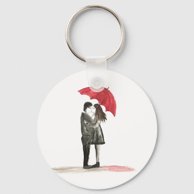 Chaveiro Casal de amor com guarda-chuva vermelha (Frente)