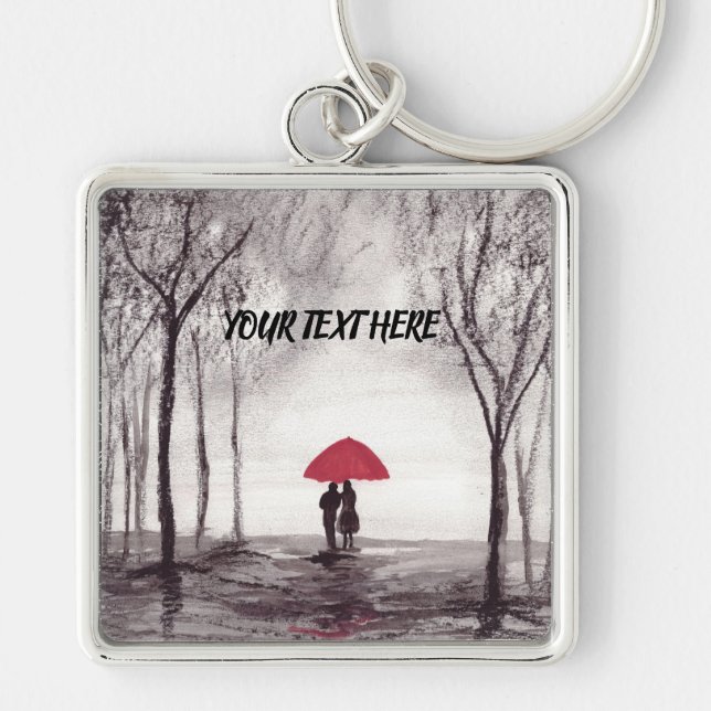 Chaveiro Casal de amor do guarda-chuva vermelho (Frente)