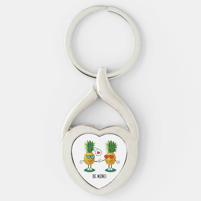 Chaveiro Casal de Amor Emoji de Abacaxi Personalizado (Frente)