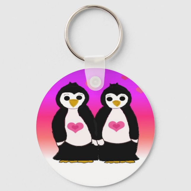 Chaveiro Casal de Pinguins com Corações (Frente)