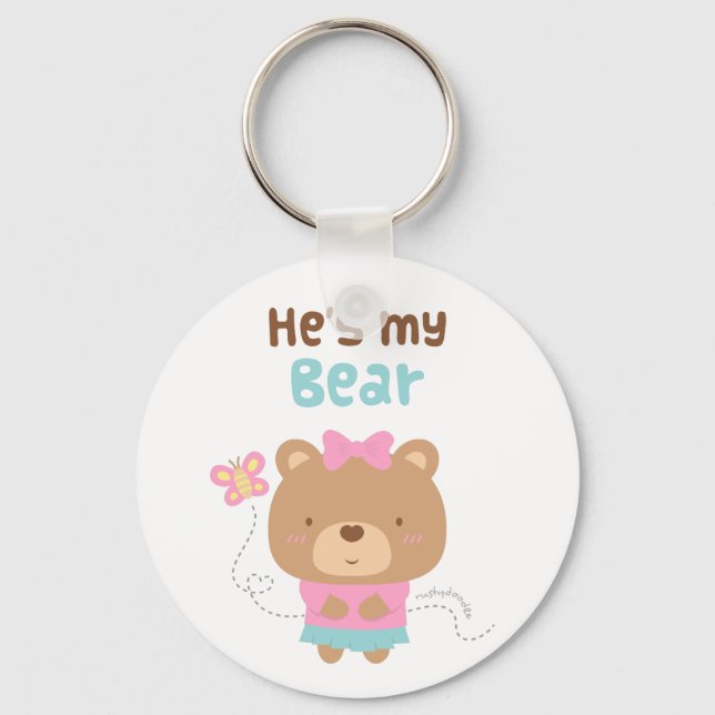 Chaveiro Casal Engraçado Urso Fêmea e Borboleta (Frente)