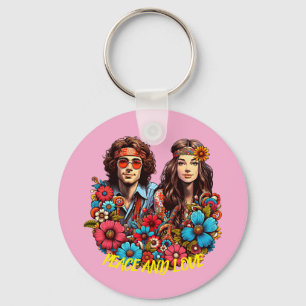 Chaveiro Casal hippie dos anos 60 criança das flores arte P