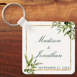 Chaveiro Casamento Botânico Elegante De Mola Verde-Oleícola