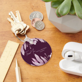 Chaveiro Casamento Burgundy Big Leaves Obrigado