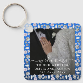 Chaveiro Casamento com Lente de Diamante Azul de Silver Ele