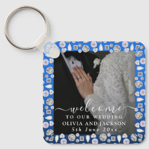 Chaveiro Casamento com Lente de Diamante Azul de Silver Ele