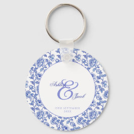 Chaveiro Casamento de Ampersand Floral Azul Elegante