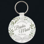 Chaveiro Casamento de Bridesmaid Elegante Eucalyptus Wreath<br><div class="desc">Estas chaveiros são desenhadas para oferecer como favores às damas de honra na sua festa de casamento. Eles apresentam um design de aquarela, pintado à mão, rústica, com uma coroa de folhas de eucalipto e folhagem em tons de menta, musgo e sábio verdes. O texto é escrito em letras elegantes,...</div>