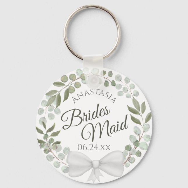 Chaveiro Casamento de Bridesmaid Elegante Eucalyptus Wreath (Frente)