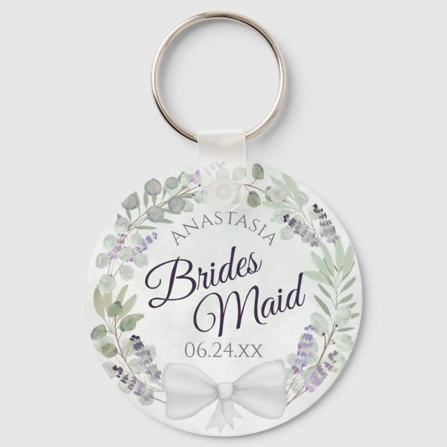 Chaveiro Casamento de Bridesmaid Eucalyptus e Lavanda Wreat (Frente)