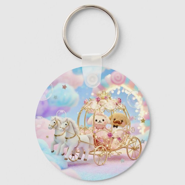 Chaveiro Casamento de Cachorrinho Fofo Carruagem de Conto d (Frente)