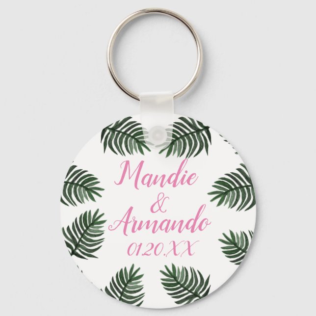 Chaveiro Casamento de Casais com Folhagens Tropicais (Frente)