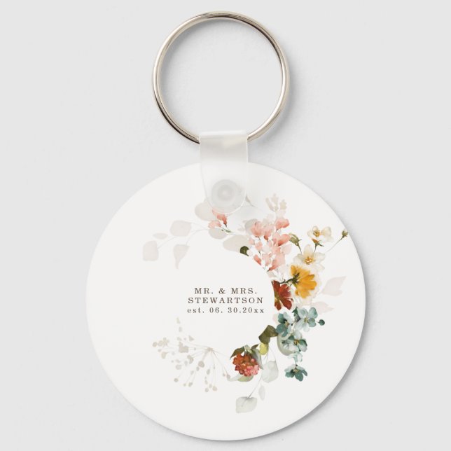 Chaveiro Casamento de Jardim de Flores Selvagens Elegante (Frente)