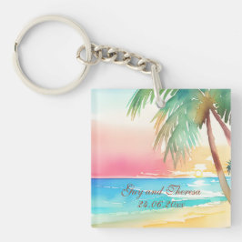Chaveiro Casamento de Praia Tropical de Watercolor