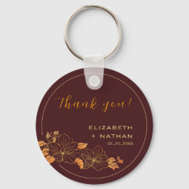 Chaveiro Casamento Dourado Clássico Burgundy - Obrigado