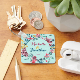 Chaveiro Casamento floral de cor aquosa verde elegante