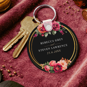 Chaveiro Casamento floral preto vermelho-chic