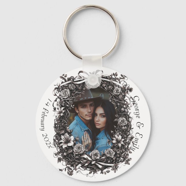 Chaveiro Casamento Floral Russo, sepia. (Frente)