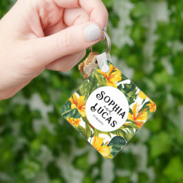Chaveiro Casamento Floral Tropical Amarelo