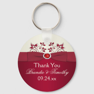 Chaveiro Casamento Floral Vermelho e Ivory - Cadeia-Chave F