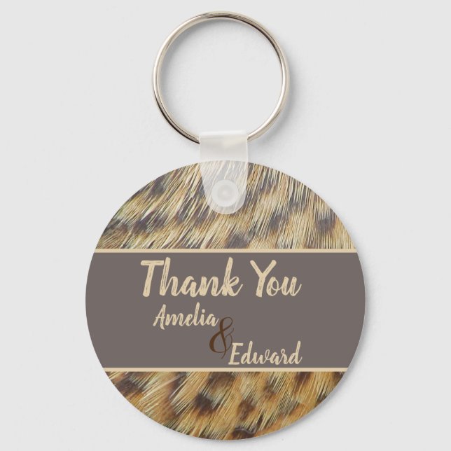 Chaveiro Casamento Obrigado Animal Print Feather Guest (Frente)