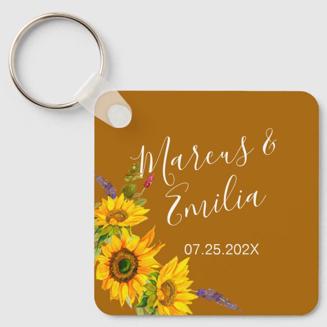 Chaveiro Casamento Personalizado de Autumn Sunflower (Frente)