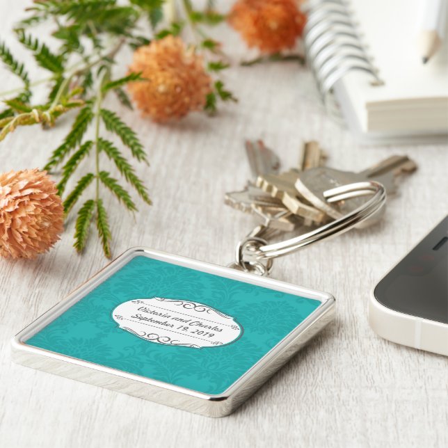 Chaveiro Casamento tema damasco Simples Moderno de Tonelada (Lateral)