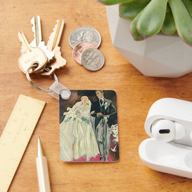 Chaveiro Casamento vintage Newlyweds, Feliz Noiva e Goom (Mesa)