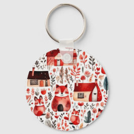 Chaveiro Casas vermelhas e casas Folha de Papel