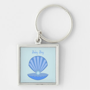 Chaveiro Casca de Ostra Blue Baby Boy e Pearl personalizado