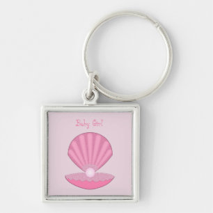 Chaveiro Casca de Ostra e Pérola de Bebê Rosa Personalizada