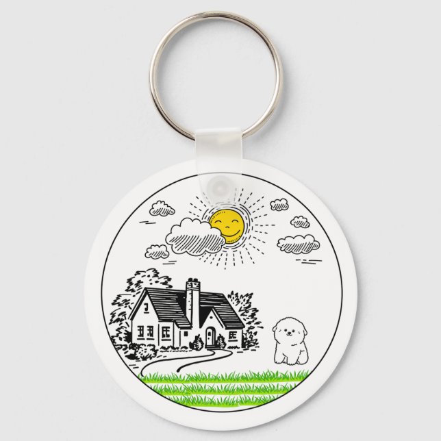 Chaveiro *Casinha Bonita e Cachorrinho com Sol Sorridente – (Frente)