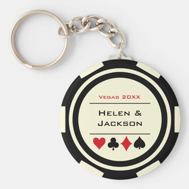 Chaveiro Casino Poker Chip Black Off-White Wedding Favor (Frente)