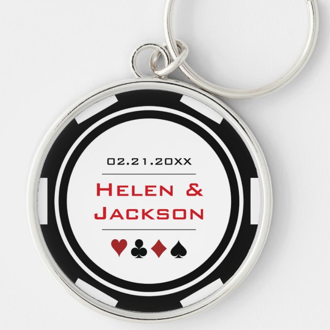 Chaveiro Casino Poker Chip Red Black White Weding Favor (Frente)