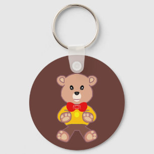 Chaveiro Castanho-do-urso-peludo, branco-vermelho, bege-beg