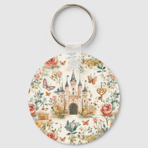 Chaveiro Castelo Medieval Viintage Fantasia Floral Borbolet