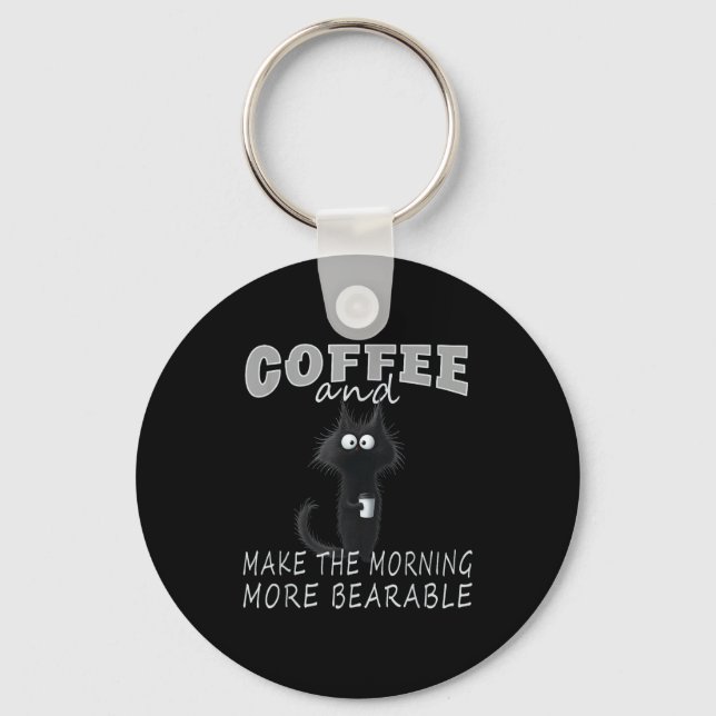 Chaveiro Cat And Coffee Tee Design, Funny-cat Morning Humor (Frente)