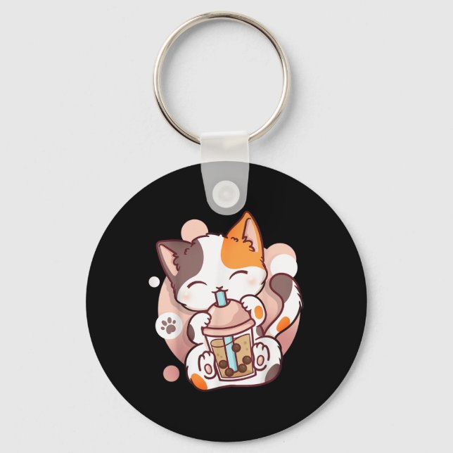 Chaveiro Cat Boba Tea Bubble Tea Anime Kawaii Neko (Frente)
