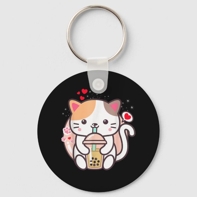 Chaveiro Cat Boba Tea Bubble Tea Kawaii Anime Japonês Neko (Frente)