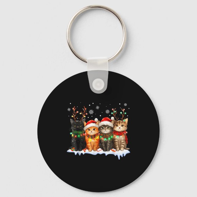 Chaveiro Cat Christmas Light Reindeer Santa Christmas Cat L (Frente)