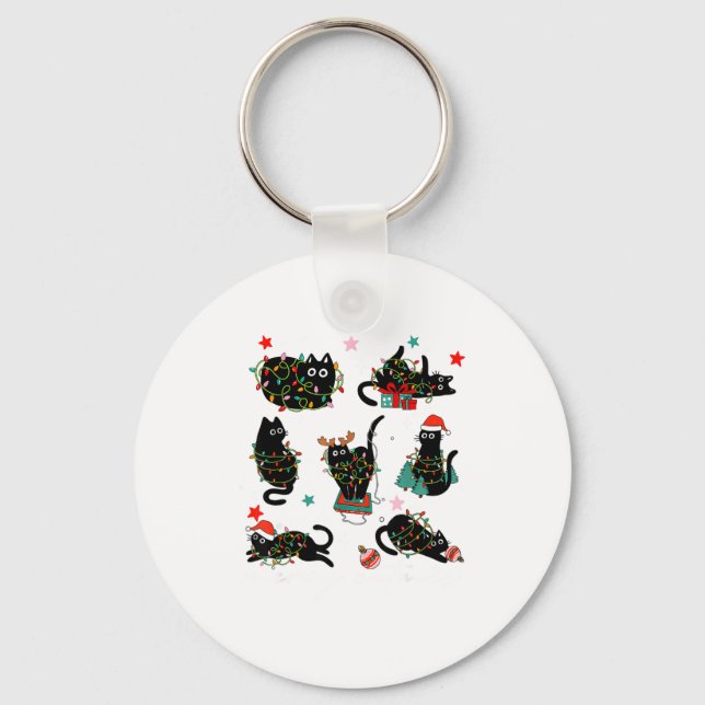 Chaveiro Cat Christmas Light Reindeer Santa Christmas Cat L (Frente)