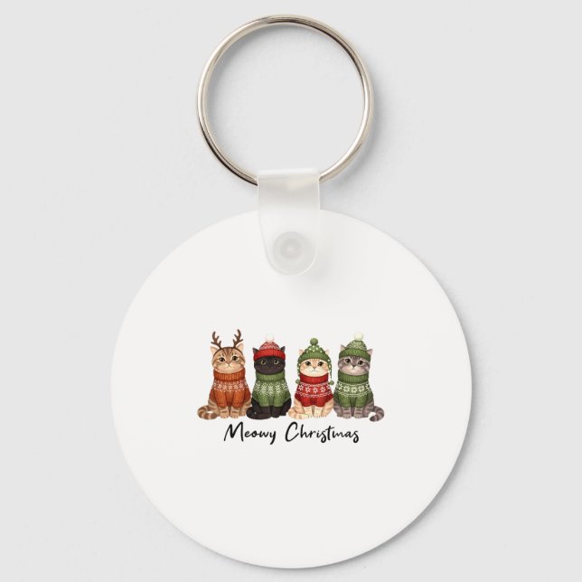 Chaveiro Cat Christmas Light Reindeer Santa Meowy Christmas (Frente)