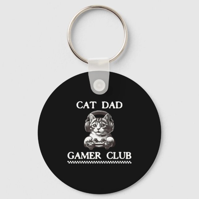 Chaveiro Cat Dad Gamer Club Funny Cat Lover Gaming Game Fat (Frente)