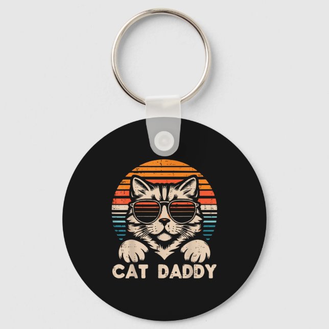 Chaveiro Cat Daddy Sungles Sunset Retro Fur Dad Papa Kitten (Frente)