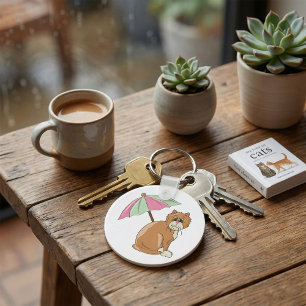 Chaveiro Cat de praia com guarda-chuva rosa e verde