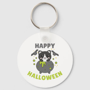 Chaveiro Cat Happy Halloween Cauldron Bat
