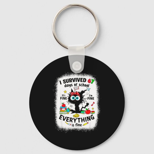 Chaveiro Cat I Survived 67 Days Of School Teachers Students (Frente)