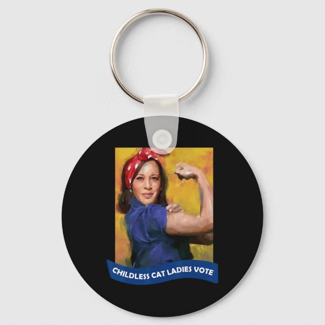 Chaveiro Cat Ladies Vote Kamala 2024 Rosie The Riveter (Frente)