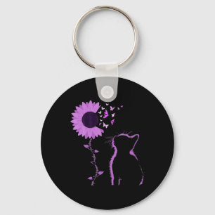 Chaveiro Cat Look Purple Sunflower Butfly Aware