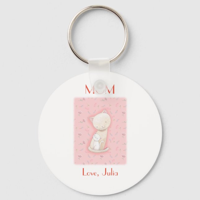 Chaveiro Cat Lover Gift Mama Cat e bebê Nome personalizado (Frente)